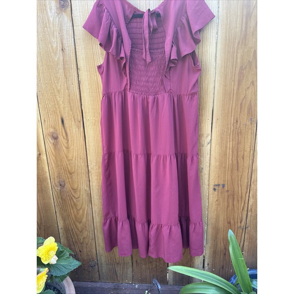 Old Navy Tiered Cottage Sundress Womens XL Rust Red Smocked Peasant Boho Midi - Picture 6 of 11